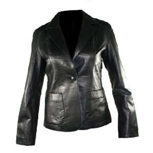 Womens Black Classic Sport Coat Style Lambskin Leather Jacket   Size 