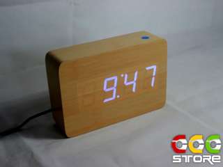 Digital LED Wooden Wood Desktop Alarm Clock Calendar 46  