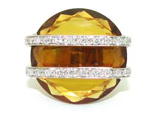   18kt Rose Gold 8ct Golden Topaz Diamond Cluster Band Ring    