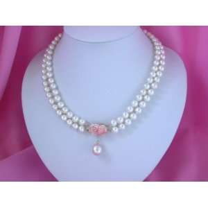   White Pearls Necklace Pink Coral Pendant Arts, Crafts & Sewing