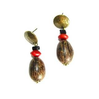Brazilian Paxiubao Tree Bead and Coral Gravel Stud Earrings