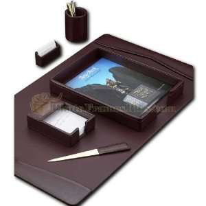  6 Piece Desk Set, Burgundy Leather, tarnish proof, D2003 