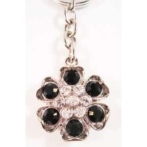   Swarovski Crystal Daisy Keychain with Black Stones 