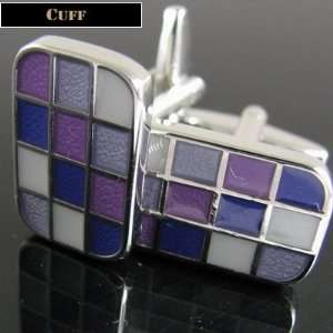  Blue & Purple Checker Oblong Cufflinks 