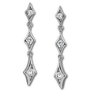  Sterling Silver 3 Stone CZ Drop Dangle Swing Earrings Jewelry