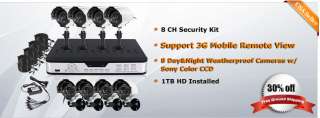 CCTV 8CH Outdoor Camera 3G Mobile View DVR System 1TB SKU# DVR DK086E 