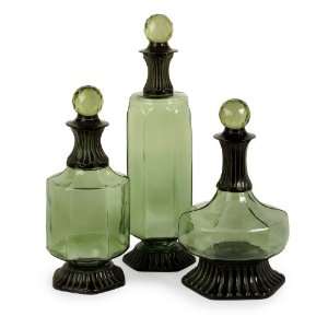  Emerald Decanters   Set of 3 