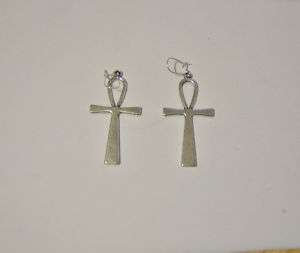 Big Silver Plated Egyptian Ankh Cross Earrings EMO GOTH  