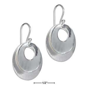  Sterling Silver Double Circle Dangle Earrings With Matte 