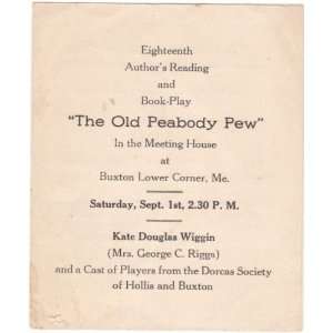  1916 Kate Douglas Wiggin Old Peabody Pew Program 