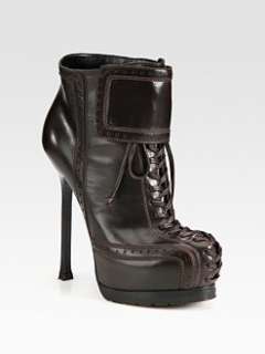 Yves Saint Laurent   Leather Lace Up Platform Ankle Boots