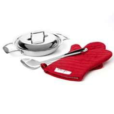 All Clad Brushed d5 2 Quart All Purpose Pan With Oven Mitts, Spoon 