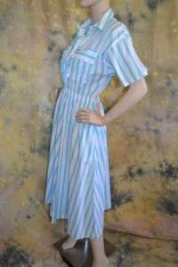 vtg 70s 80s SAINT GERMAIN cotton BLUE stripe MIDI day dress sz XS S 