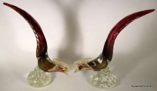 Mid Century Murano Glass Pheasant Bird Figurine Set  