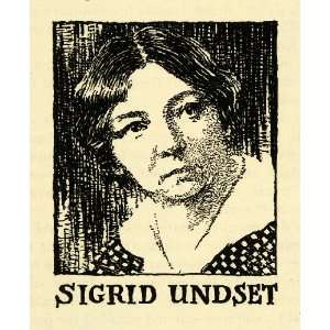  1938 Wood Engraving Sigrid Undset Portrait Thornton Oakley 
