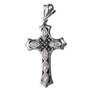 Sterling Silver & Lavender CZ Templar Knight Cross Marcasite Pendant