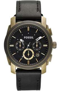 Fossil Machine Gold Tone Bezel Leather Band Mens Watch FS4657  