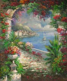 36x24 GARDEN Floral Ocean Oil Painting Canvas Wall Art  