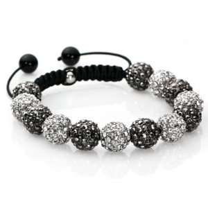  Iced Out Black and White Disco Ball Adjustable Bracelet Jewelry