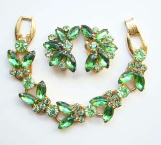  Juliana DeLizza + Elster Green Rhinestone Bracelet Earrings  