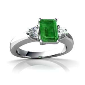    14K White Gold Emerald cut Genuine Emerald Ring Size 4 Jewelry