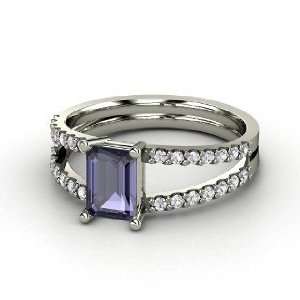   Ring, Emerald Cut Iolite Palladium Ring with White Sapphire Jewelry