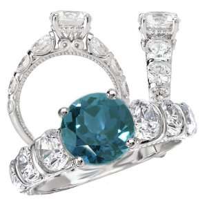    Grown 7.5mm Round Alexandrite Engagement Ring with Natural Diamonds