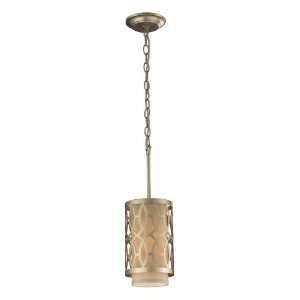     One Light Pendant, Aged Silver Finish with Cream Fabric Shade