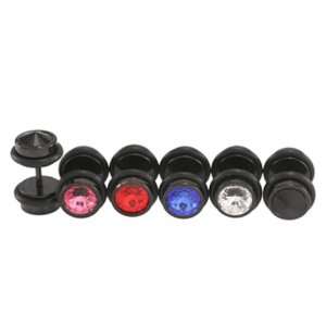  316L Stainless Steel Fake Plugs with Black Colored Stones 