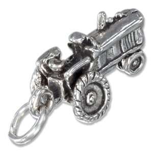   Silver Antiqued Three Dimensional Farm Tractor Charm. Jewelry