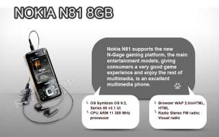   Unlocked Nokia N81 8GB WIFI 3G Cell SMART Mobile Phone Radio Video GSM