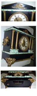   Column Mantle Shelf Clock Antique Ingraham Gilbert Black Green  