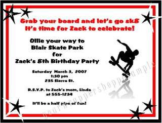 Personalized SK8 Skateboard Birthday Party Invitations  