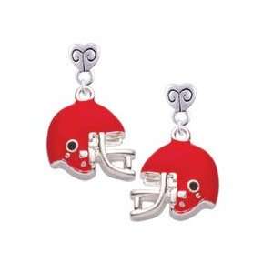  Small Red Football Helmet Mini Heart Charm Earrings Arts 