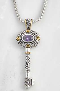 Brass Rhodium Amethyst CZ Key Necklace Jewelry Bling  