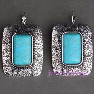 howlite Natural Turquoise Dangle Tibet Silver Earrings  