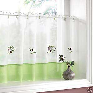 OLIVES KITCHEN CAFE CURTAINS WHITE GREEN 60 X 24  