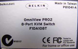 Belkin OmniView PRO2 8 port KVM Switch F1DA108T PS2/USB  