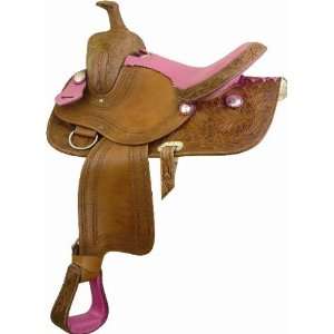  Atec Ostrich Cow Seat Saddle   Natural W/ Pink   16 