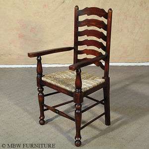 Mahogany Sea Grass Ladder Back Occasional Arm Chair  