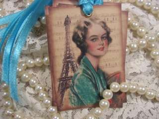 Vintage Lady Eiffel Tower Sheet Music Gift Card Tags  