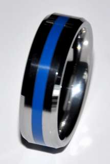 Blue Line   Law Enforcement Tungsten Carbide Jewelry   Top Quality 
