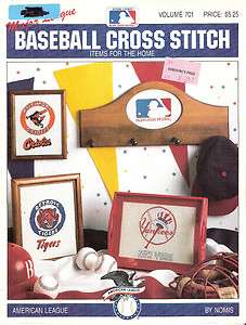 Baseball Cross Stitch Major League Orioles Tigers Yankees White Red 