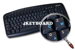 ENGLISH US TRANSPARENT KEYBOARD STICKERS BLUE LETTERS  