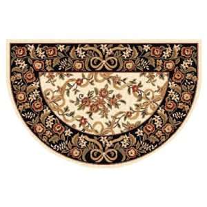  46 Half Round Ivory and Black Floral Hearth Rug 