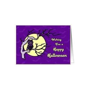 Happy Halloween for Co worker Card   Purple Owl and Full Moon Card