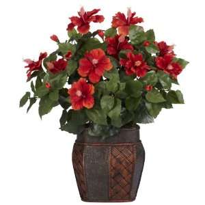   Hibiscus w/Vase Silk Plant Red Colors   Silk Plant