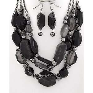   Jewels and Chain Wrapped Multi Layer Necklace and Earring Set Fashion