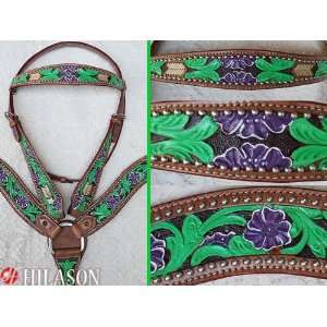   Tooled Leather Horse Bridle And Breast Collar Set
