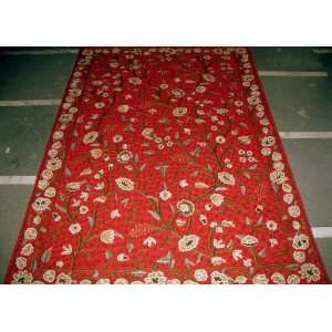  Crewel Rug Grapes Dreams Exotic Red Stitched Wool Rug 